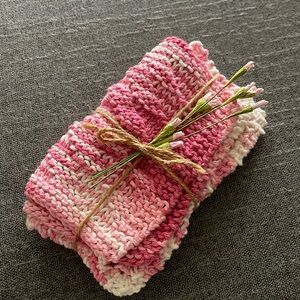 Handmade knitted pink washcloths/dishcloths